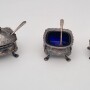 Набор для специй. Цветное стекло, серебрение. Солонка, перечница, горчичница.