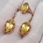Красивый комплект с цитринами? Золото, 583 проба. СССР. Серьги, кольцо.